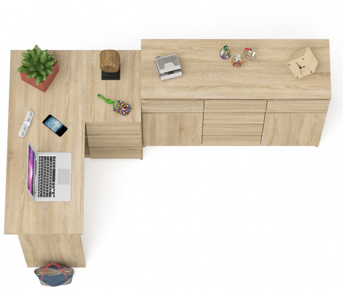 Мори компьютерный стол МС-16 правый + Комод МК1200.4, дуб сонома