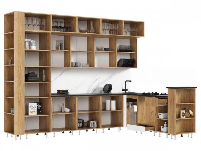 Кухня Техно-5 3,2*2,24м (Крафт/Белый глянец холодный, Дуб Крафт (Кастилло темный))