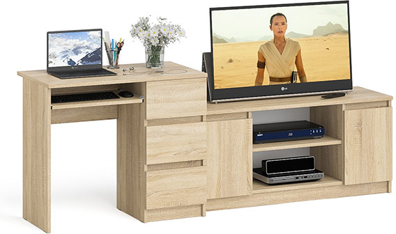 Мори компьютерный стол МС-6 правый + Тумба МТВ1200.1, дуб сонома