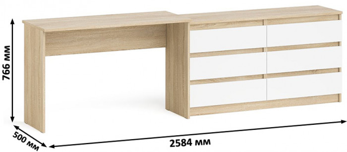 Мори письменный стол МСП1200.1 + Комод МК1380.6, дуб сонома/белый