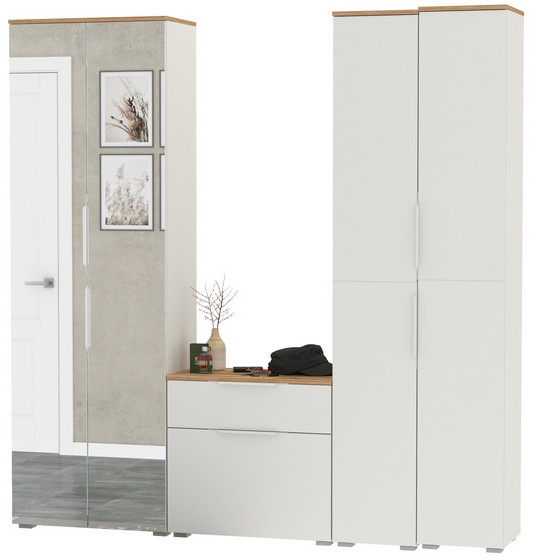 Октава Прихожая 28, белый шагрень/дуб крафт золотой/фасады МДФ белый шагрень