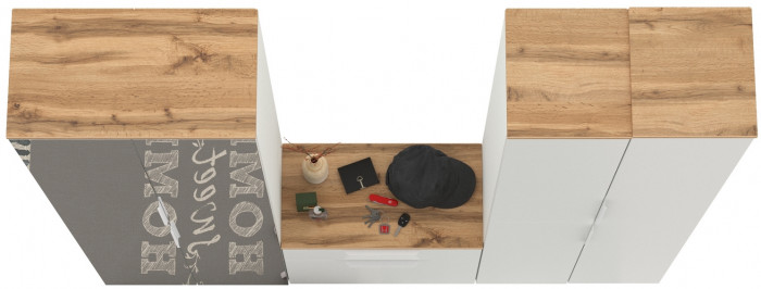 Октава Прихожая 28, белый шагрень/дуб крафт золотой/фасады МДФ белый шагрень