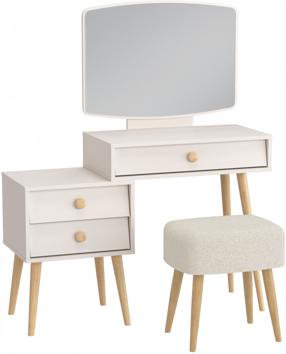 Афина Спальня 4-25901М1к.с. Трюмо + Банкетка 6-5135ТКШбеж Полли, цвет кашемир серый/ткань бежевая, ШхГхВ 105х38,6х129 + 44х34х45 см., универс. сб.