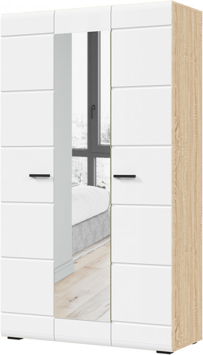 ЛИБЕРТИ ШК 03 Шкаф 3-х створчатый (1200х2100х500) Фасад МДФ БЕЛЫЙ ГЛЯНЕЦ/Корпус ДУБ СОНОМА