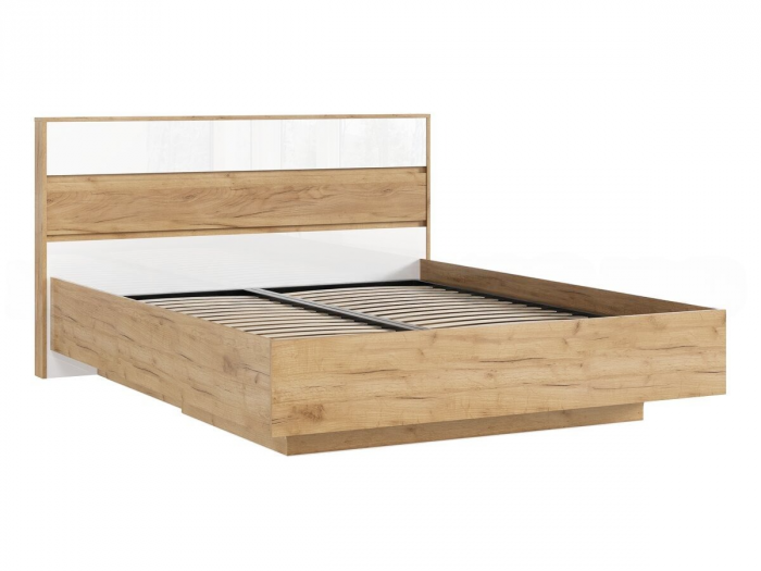 Роджина Кровать парящая 160 с ортопедом дерево с подсветкой, белый глянец холодный/дуб крафт