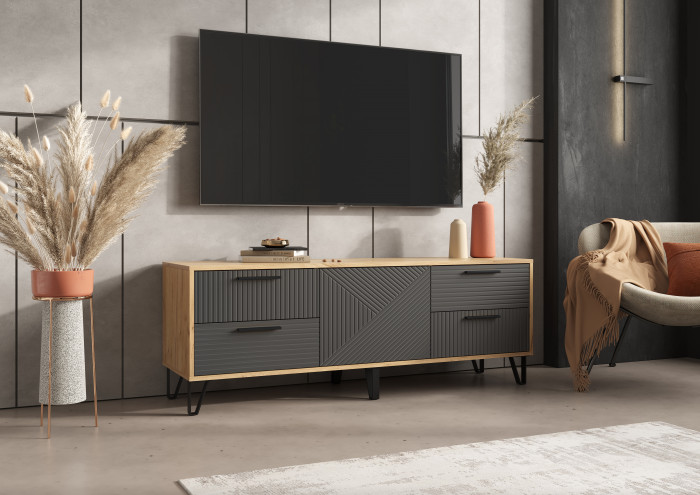 Флэш Тумба ТВ 1500 браш графит/дуб крафт