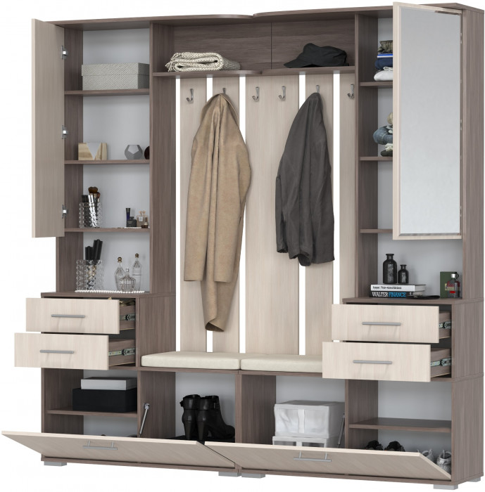 Два шкафа с вешалкой Домино 2-3431бод.тем/св, цвет бодега тёмный/бодега светлый, ШхГхВ 200х36х202 см., универсальная сборка