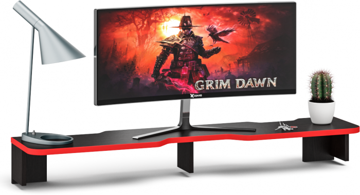 Стол компьютерный с надстройкой С-МД-СК5-1400Н, цвет венге/кромка красная, ШхГхВ 140х90х91(75) см. (Стол для геймера Краб-5 с надстройкой)