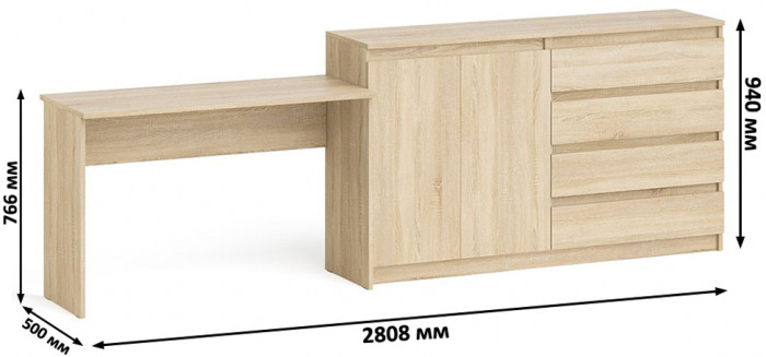 Мори письменный стол МСП1200.1 + Комод МК1600.1, дуб сонома