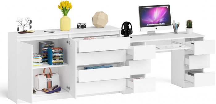 Мори Стол компьютерный МС-2 + Комод МК1600.1, цвет белый, ШхГхВ 295,8х50х94 см., универсальная сборка