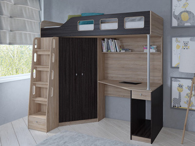 Кровать чердак Астра 7 Сонома/Венге
