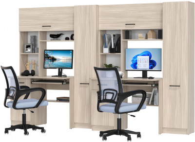 Два стола рабочих 6-0603 Альфа + два кресла 103 серых, цвет ясень шимо светлый, ШхГхВ 274х61х181 см., универсальная сборка