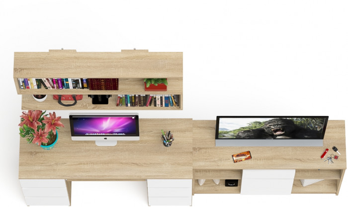 Мори компьютерный стол МС-2 + Тумба МТВ1204.1 + Полка 1200, дуб сонома/белый