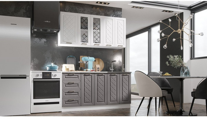 Кухня МДФ Агава 1600 (Акация белая / Мята, Белый)