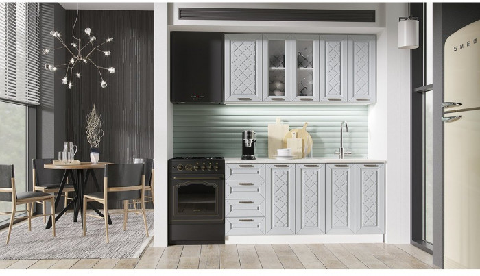 Кухня МДФ Агава 1600 (Акация белая / Мята, Белый)