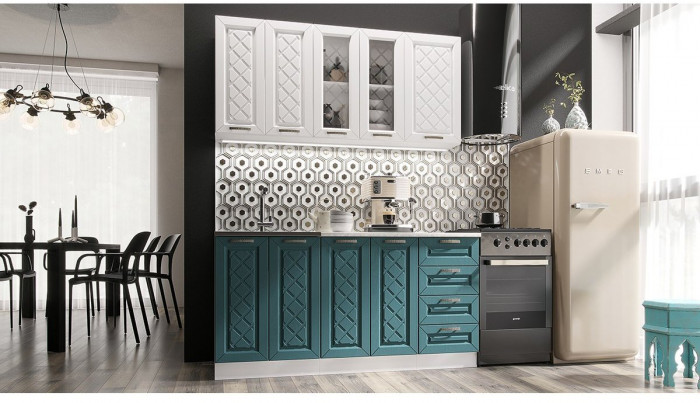 Кухня МДФ Агава 1600 (Акация белая / Мята, Белый)