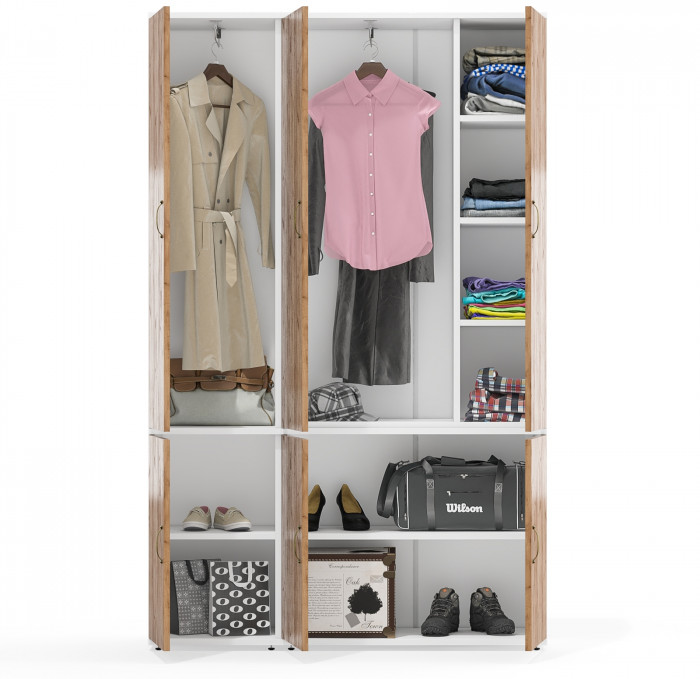 Лидер-8 Модуль Пенал МД 21Б + Шкаф МД 20Б, цвет белый шагрень/крафт золото, ШхГхВ 120х37,5х190 см., НЕ универсальная сборка