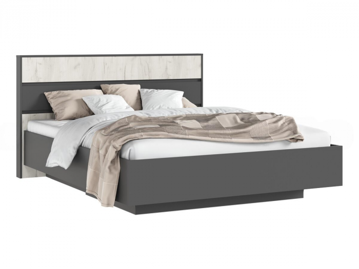 Роджина Кровать парящая 160 с ортопедом металл с подсветкой, дуб крафт белый/графит