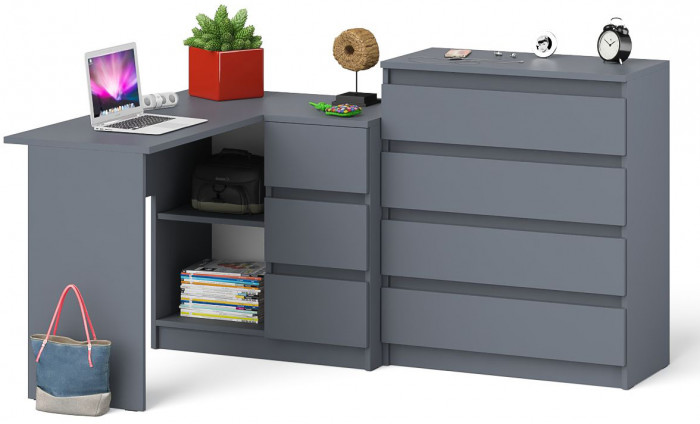 Мори Стол компьютерный МС-16 правый + Комод МК800.4, цвет графит, ШхГхВ 204,8х84,9х94 см., выдвижные ящики справа, НЕ универсальная сборка