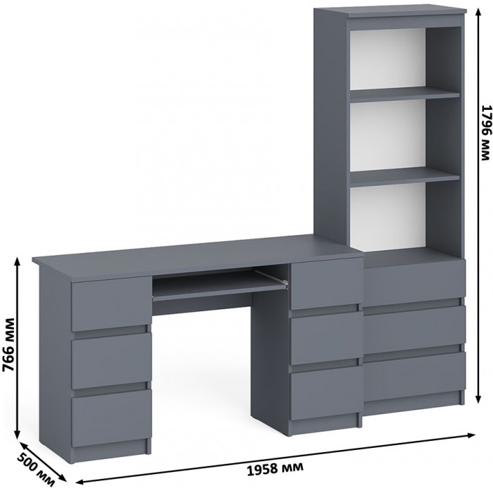 Мори Стол компьютерный МС-2 + Стеллаж МСТ600.3, цвет графит, ШхГхВ 195,8х50х179,6 см., универсальная сборка