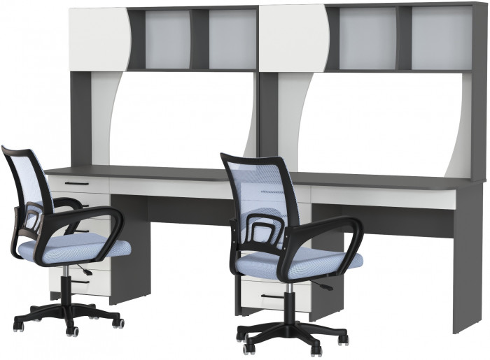 Два стола рабочих 6-0606 Сигма + два кресла 103 серых, цвет графит/белый, ШхГхВ 241х60,5х166 см., НЕ универсальная сборка