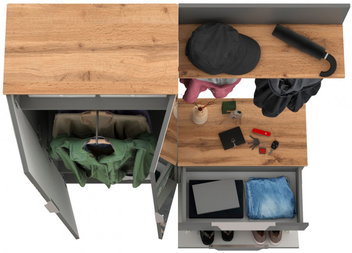 Октава Прихожая 10, цвет серый графит/дуб крафт золотой/фасады МДФ серый графит, ШхГхВ 129,3х35,4х197,6 см., универсальная сборка