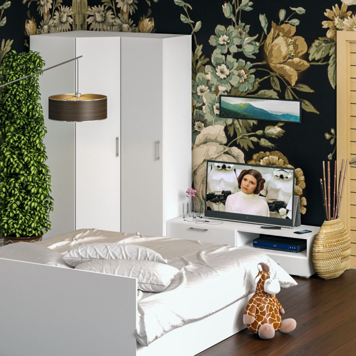 Спальня Стандарт 4-1800, белый/фасады ТВ тумбы МДФ белый глянец