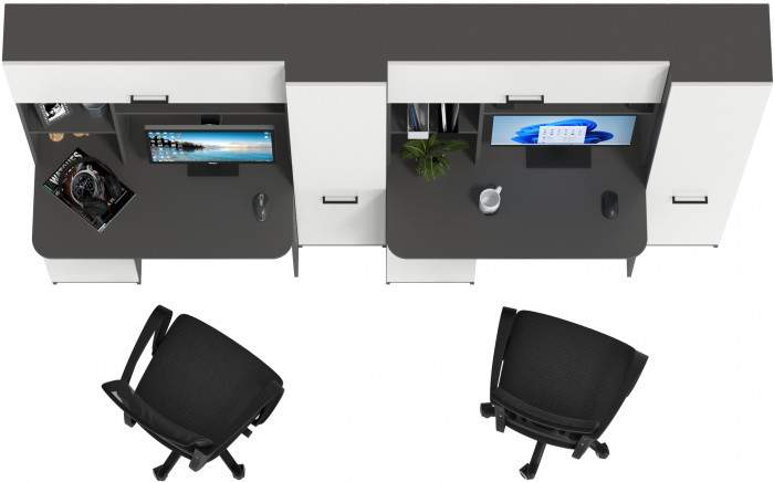 Два стола рабочих 6-0603 Альфа + два кресла 103 чёрных, цвет графит/белый, ШхГхВ 274х61х181 см., универсальная сборка