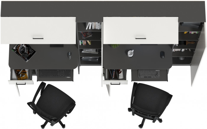 Два стола рабочих 6-0603 Альфа + два кресла 103 чёрных, цвет графит/белый, ШхГхВ 274х61х181 см., универсальная сборка