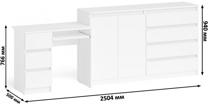 Мори компьютерный стол МС-6 левый + Комод МК1600.1, белый