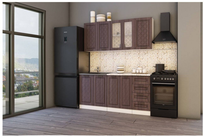 Кухня МДФ Агава 1600 (Акация белая / Трюфель, Белый)