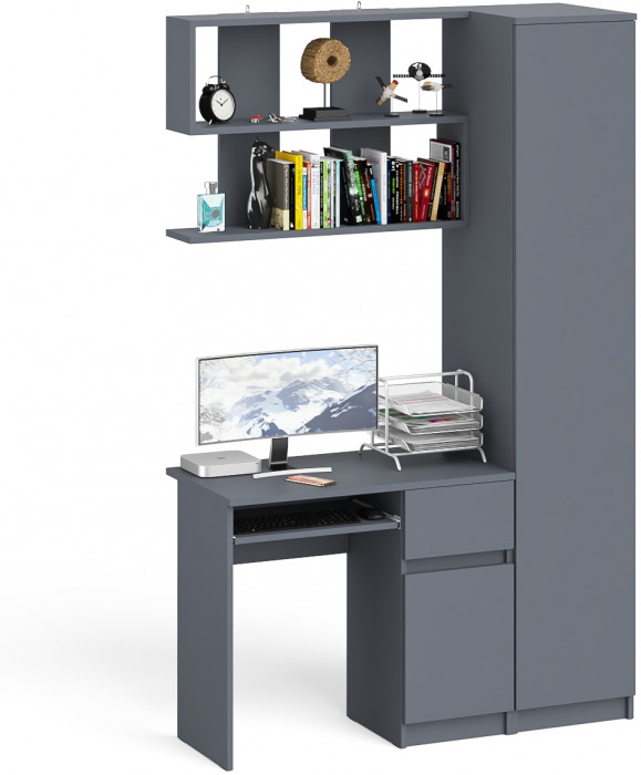 Мори Стол компьютерный МС-1 правый + Пенал МШ400.1 + Полка 900, цвет графит, ШхГхВ 130,4х50,4х209,6 см., НЕ универсальная сборка