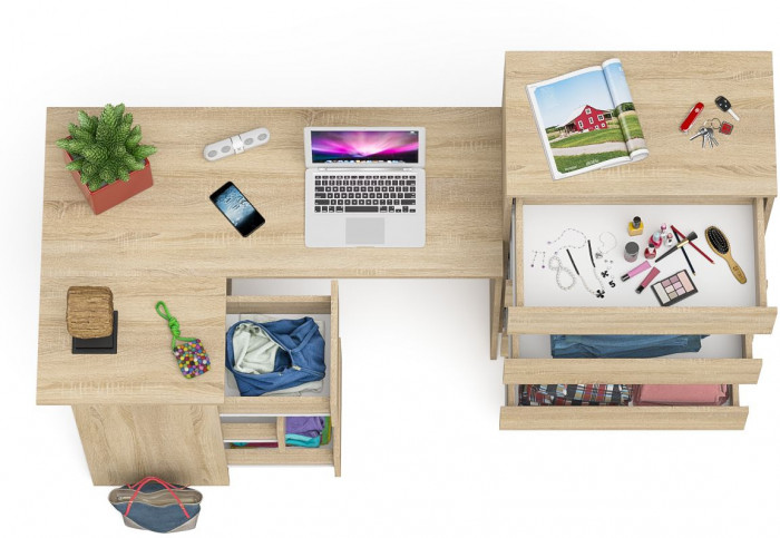 Мори Стол компьютерный МС-16 левый + Комод МК700.5, цвет дуб сонома, ШхГхВ 194,8х84,9х114 см., выдвижные ящики слева, НЕ универсальная сборка