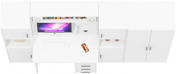 С-МД-СК9 Компоновка № 03, цвет белый шагрень, ШхГхВ 258х70х160 см., НЕ универсальная сборка