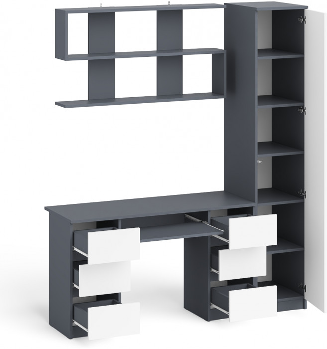 Мори компьютерный стол МС-2 + Пенал МШ400.1 + Полка 1200, графит/белый