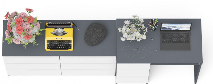 Мори Стол компьютерный МС-6 левый + Комод МК1200.6, цвет графит/белый, ШхГхВ 210,4х50х76,6 см., выдвижные ящики слева, НЕ универсальная сборка