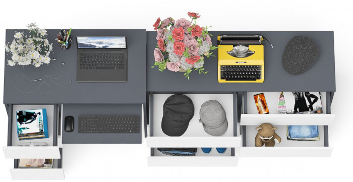 Мори Стол компьютерный МС-6 левый + Комод МК1200.6, цвет графит/белый, ШхГхВ 210,4х50х76,6 см., выдвижные ящики слева, НЕ универсальная сборка