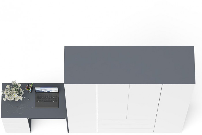 Мори Стол компьютерный МС-6 левый + Шкаф МШ1600.1, цвет графит/белый, ШхГхВ 250,4х50,4х209,6 см., выдвижные ящики слева, НЕ универсальная сборка