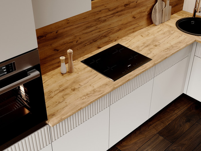 Кухня Оливия NEW 3,0х1,8/1080м Компоновка №2, Крафт золотой/Кашемир