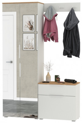 Октава Прихожая 11, цвет белый шагрень/дуб крафт золотой/фасады МДФ белый шагрень, ШхГхВ 129,3х35,4х197,6 см., универсальная сборка