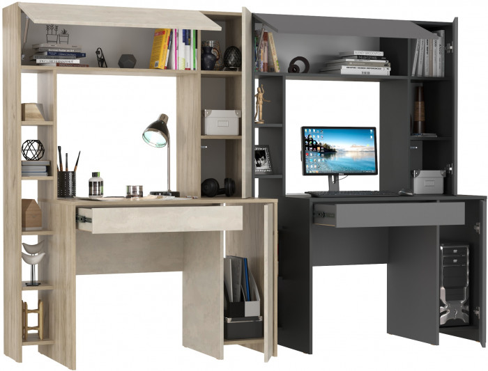 Два стола компьютерных Комфорт 12.71, дуб крафт серый/шёлковый камень/антрацит/тёмно-серый