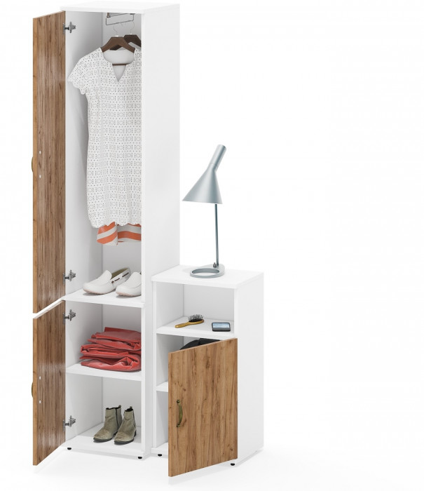 Лидер-8 Пенал МД 21Б + Тумба МД 3.19, белый шагрень/крафт золото