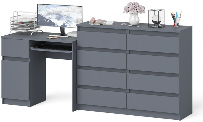Мори компьютерный стол МС-1 левый + Комод МК1200.8, графит