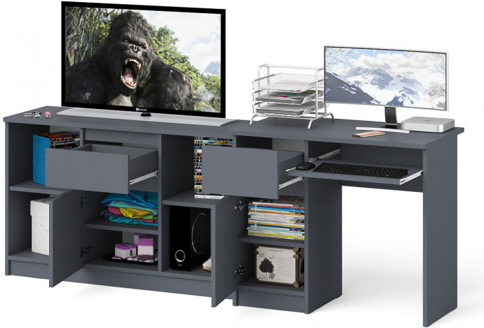 Мори компьютерный стол МС-1 левый + Тумба МТВ1204.1, графит