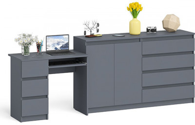 Мори компьютерный стол МС-6 левый + Комод МК1600.1, графит