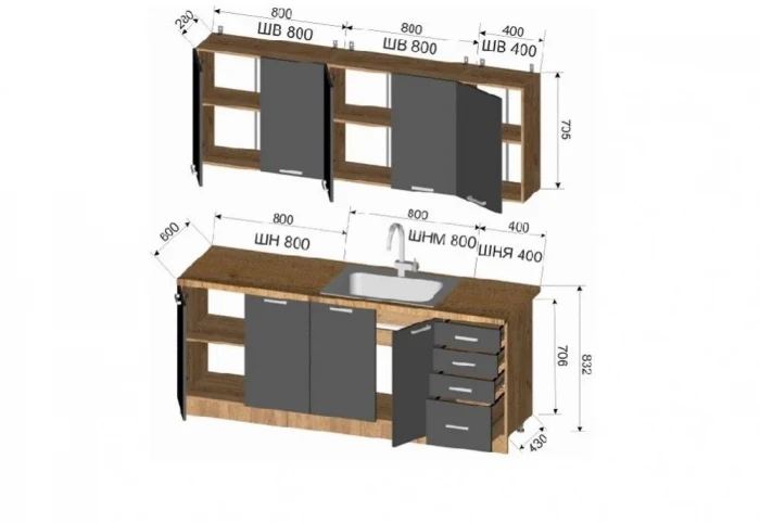 Кухонный гарнитур МДФ Вельвет 2,0м, Фисташка/Дуб сонома (МДФ)