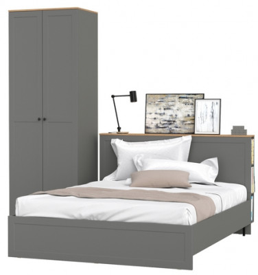 Остин 11.53 Кровать + ортопед + 13.224 Шкаф, серый графит/дуб крафт золотой