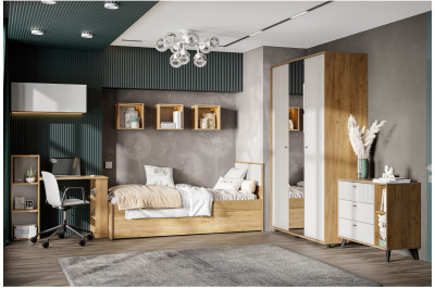 Милан Кровать одинарная (0,9*2,0) Дуб Золотой/Белый Матовый