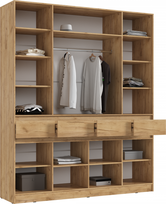 Роджина Шкаф 4-х створчатый, Дуб крафт/Изумрудный