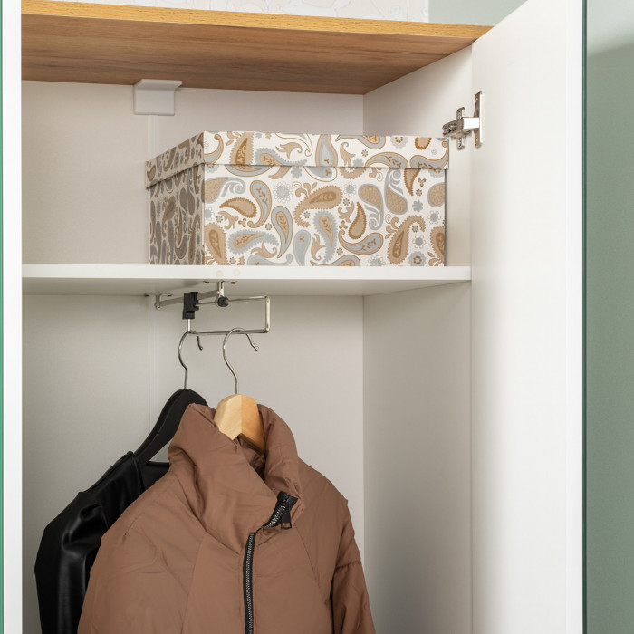 Октава Прихожая 32, цвет белый шагрень/дуб крафт золотой/фасады МДФ белый шагрень, ШхГхВ 194,2х35,4х197,6 см., универсальная сборка